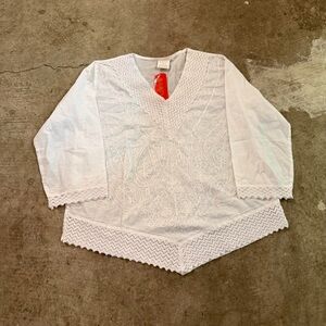 Karina White Lace V-Neck Blouse